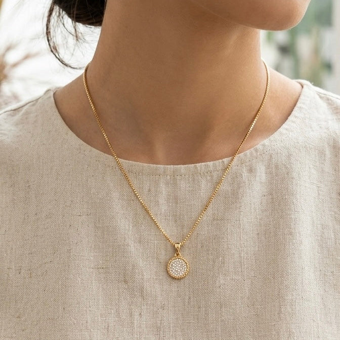 Pavé Disc Pendant Necklace