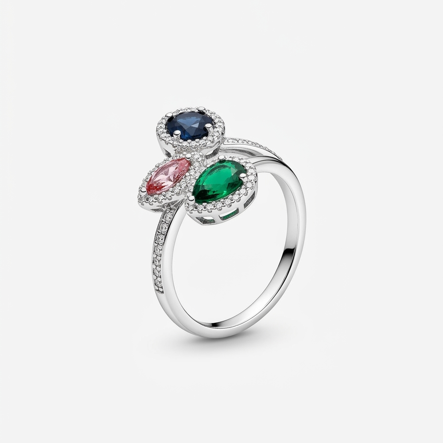Multicolor Floral Cluster CZ Ring
