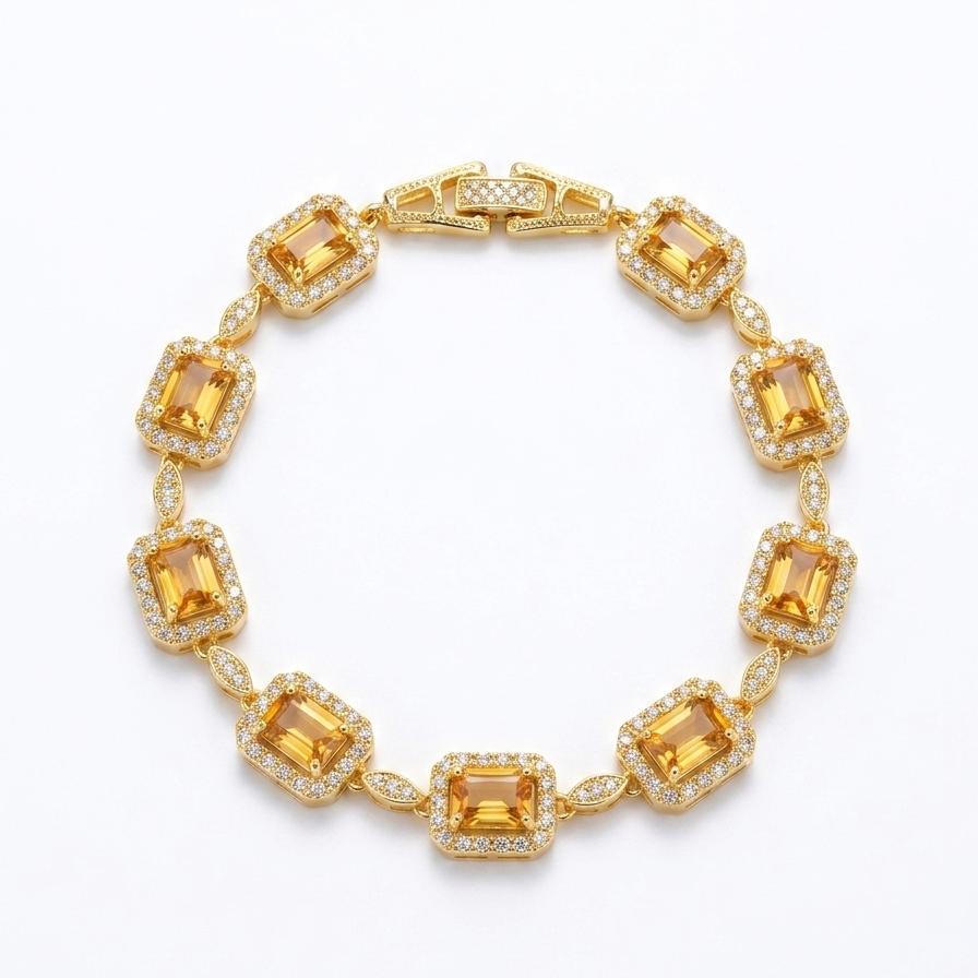 Golden Citrine Halo Tennis Bracelet