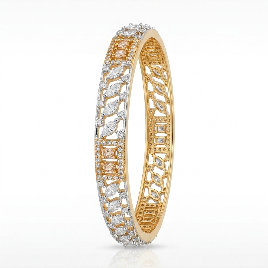 Champagne & Crystal Open-Work Bangle