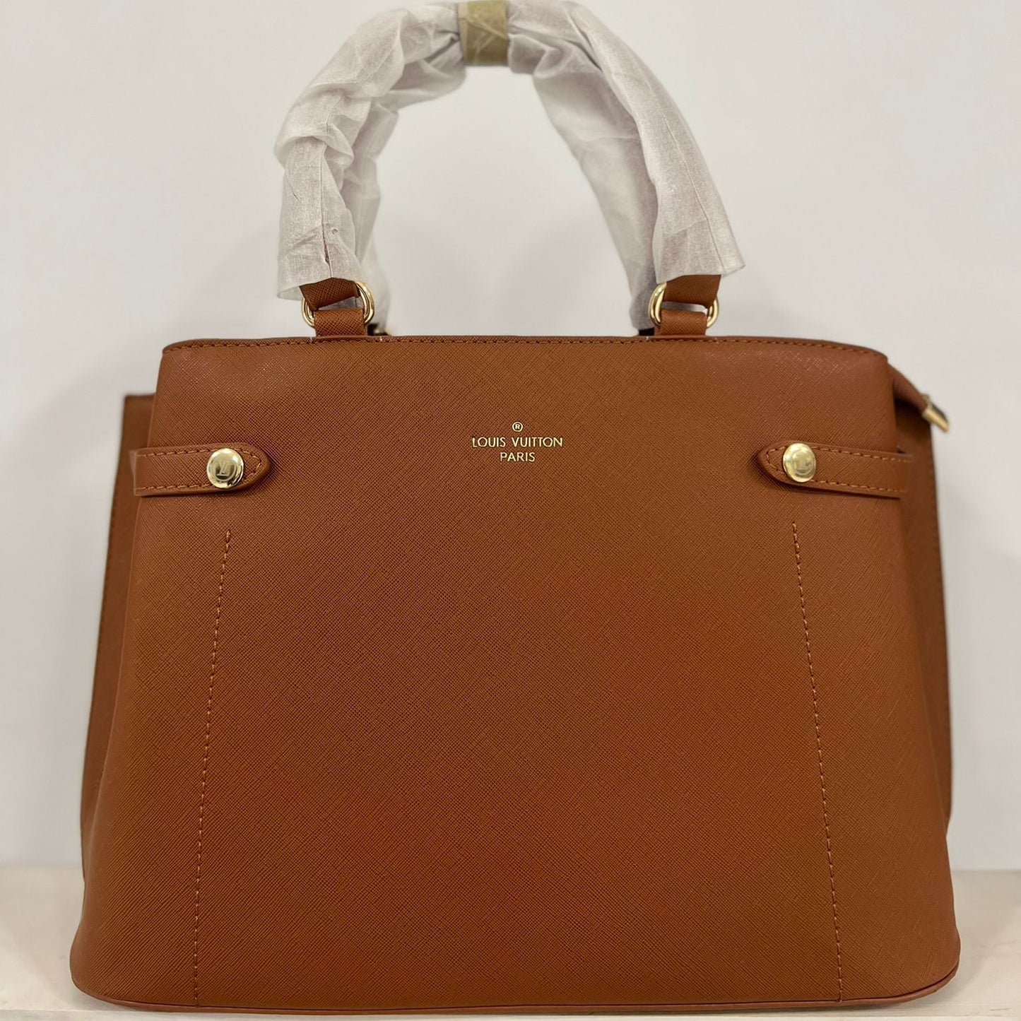 Designer-Inspired – Tan Brown Saffiano Structured Tote Bag