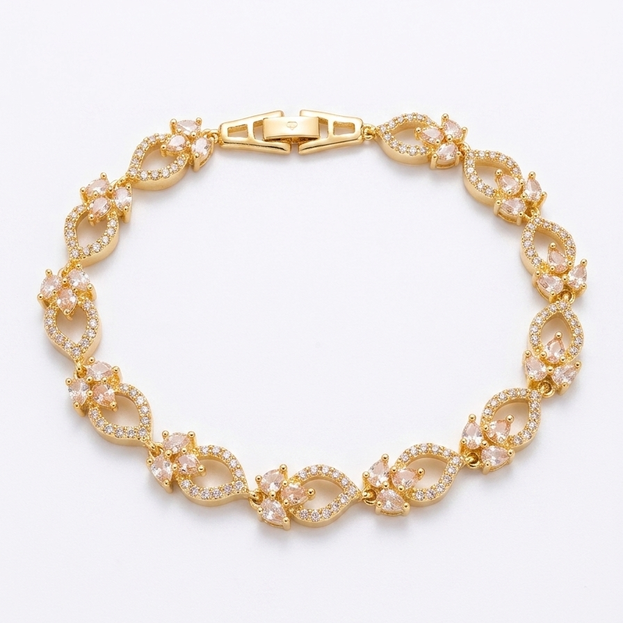 Champagne Pink CZ Floral Tennis Bracelet