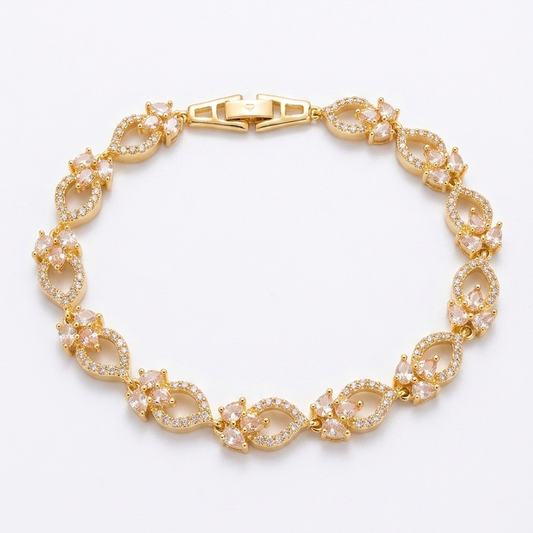 Champagne Pink CZ Floral Tennis Bracelet