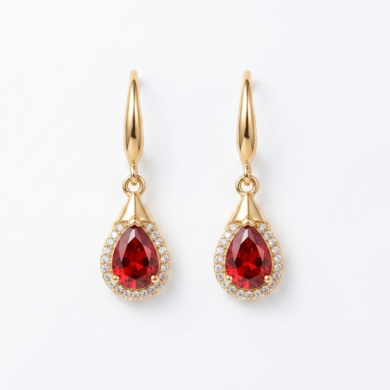 Ruby Teardrop Halo Hook Earrings