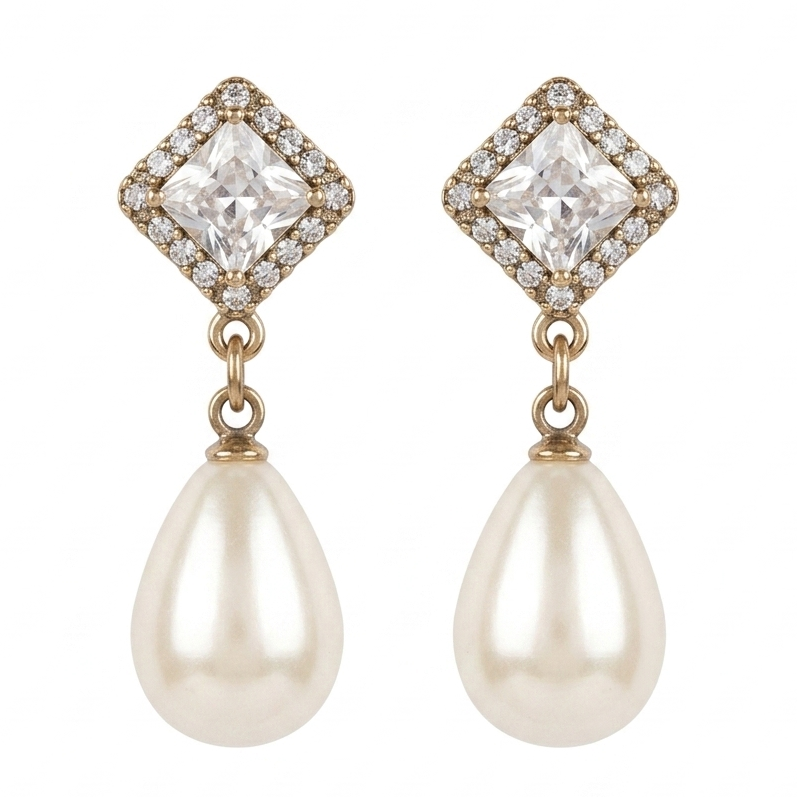 Diamond Halo Pearl Drop Earrings