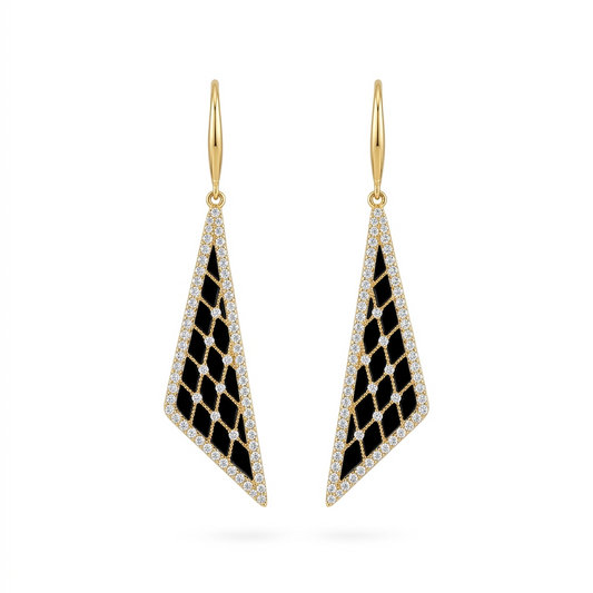 Obsidian Grid Drop Earrings