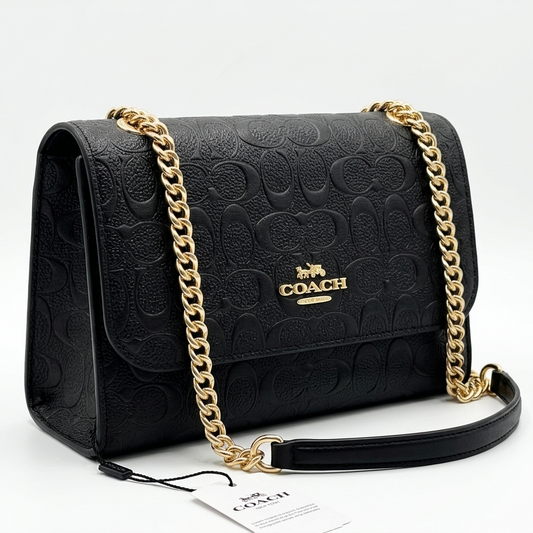 Coach Signature Embossed Leather Chain Bag — Black & Gold