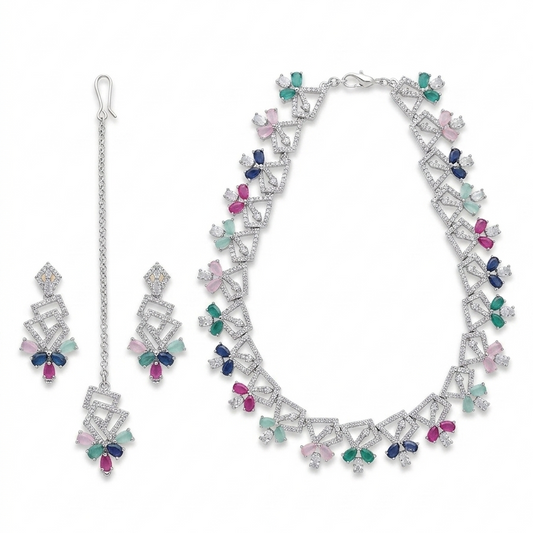 Multicolor Floral CZ Bridal Jewellery Set