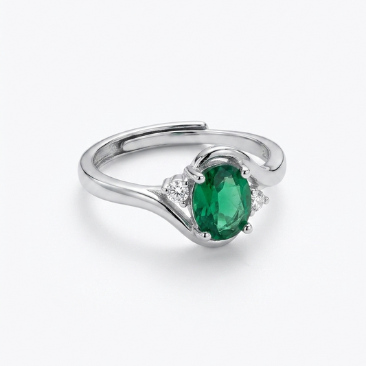 Emerald Stone Oval CZ Bypass Ring