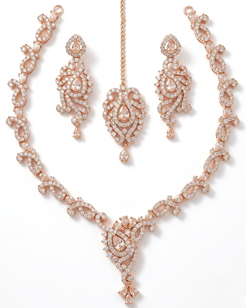 Rose Gold Bridal CZ Jewellery Set