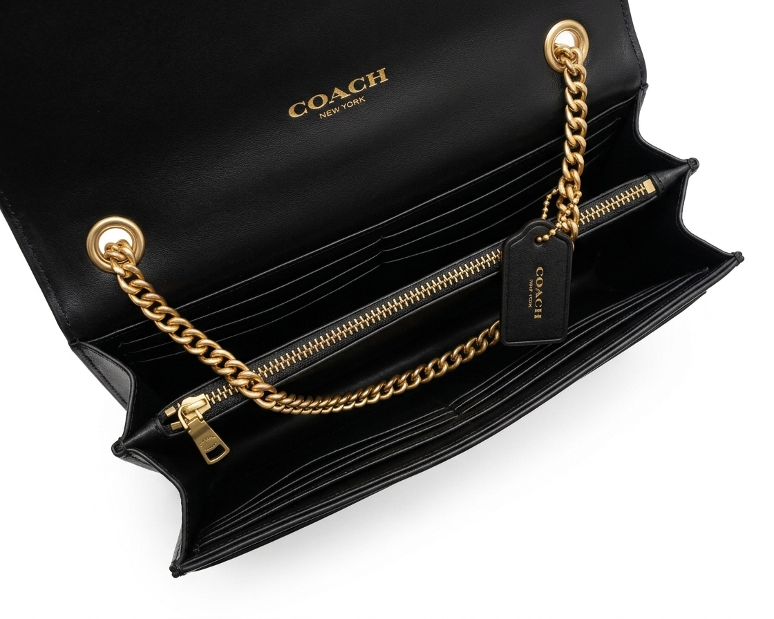 Coach Signature Embossed Leather Chain Bag — Black & Gold
