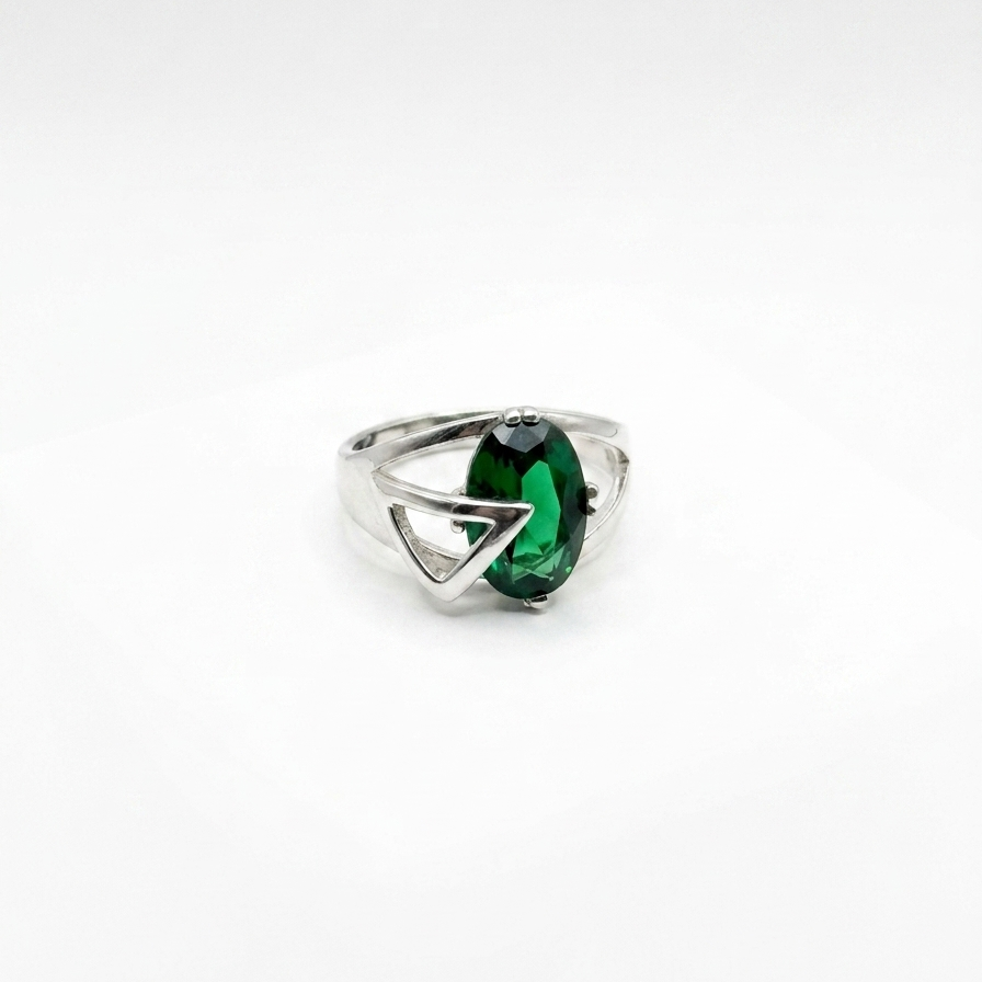Emerald Stone Oval CZ Statement Ring