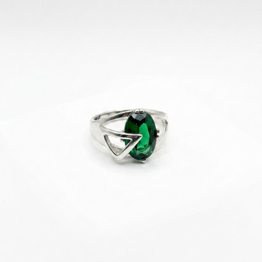 Emerald Stone Oval CZ Statement Ring