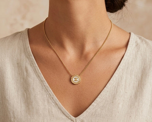Pearl Logo Coin Pendant Necklace