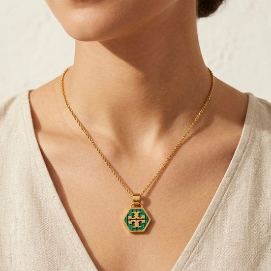 Malachite Hexagon Logo Pendant Necklace