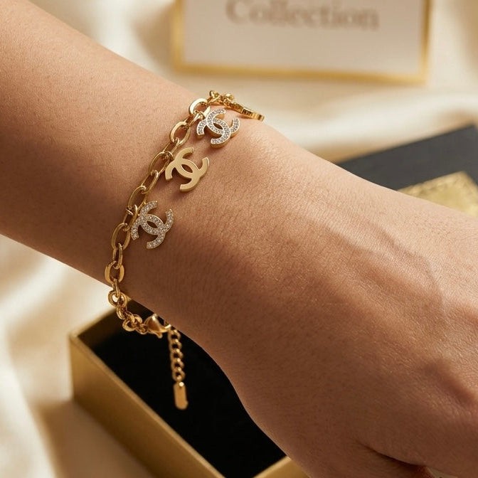 Double-C Logo Charm Chain Bracelet