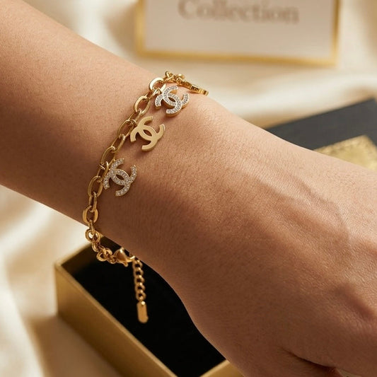 Double-C Logo Charm Chain Bracelet