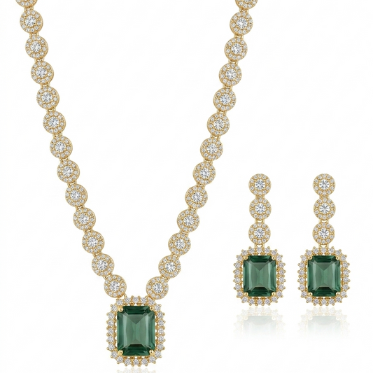 Emerald Royale Pendant Necklace & Earring Set