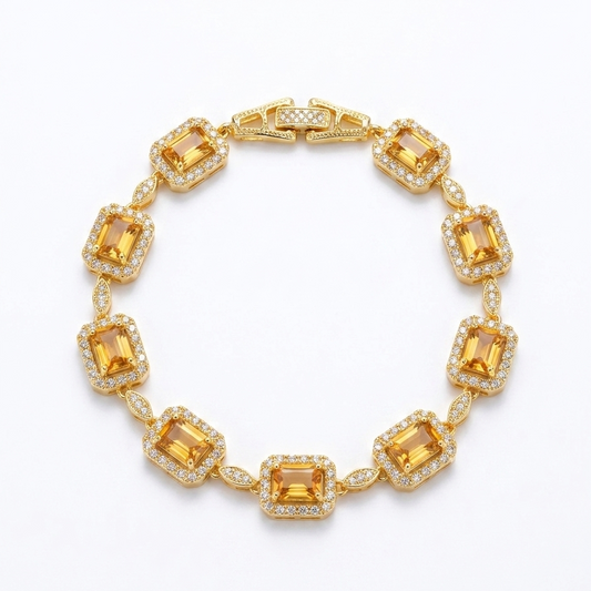 Golden Citrine Halo Tennis Bracelet