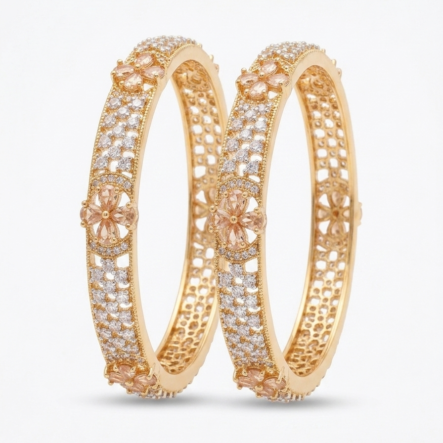 Champagne Floral Pavé Bangle Pair