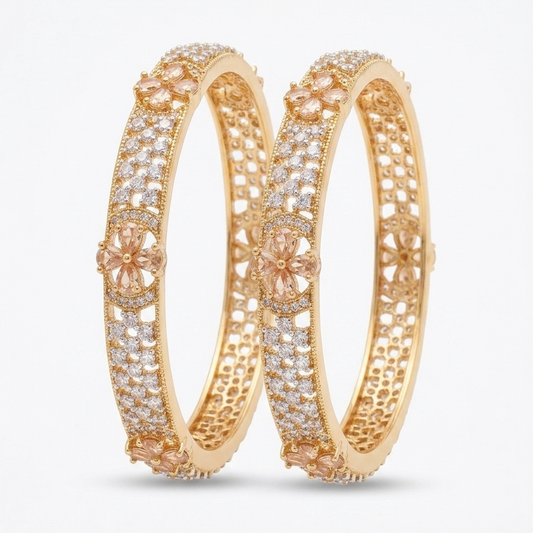 Champagne Floral Pavé Bangle Pair